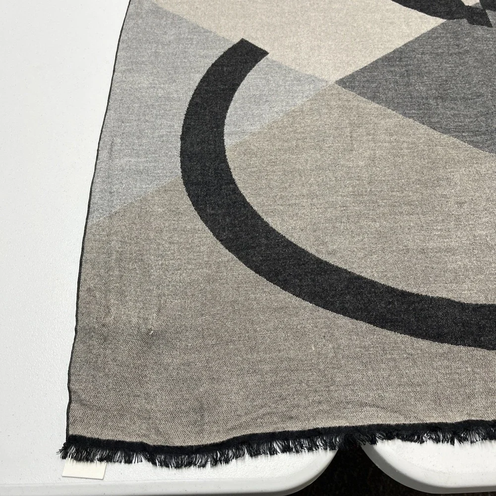 Calvin Klein‎ Blanket Scarf Shawl Wrap Gray Black Logo Fringe Classic Neutral